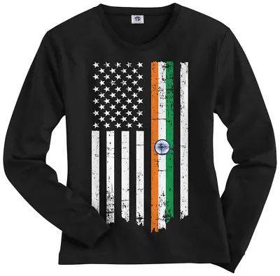 Indian American Flag Women's Long Sleeve T-Shirt India Descent US Pride • $18.95