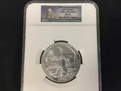 2011-P 25C ATB Gettysburg NP5 Oz .999 *SILVER*  - NGC SP 69!!! Early Release! • $194.95