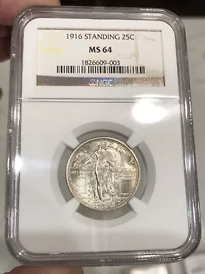 1916 Standing Liberty Quarter Graded MS64 By NGC Off White Key Date Scarce • $18724.99