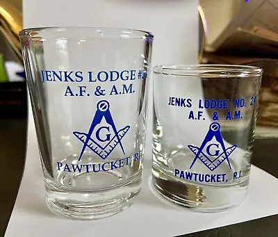 2 Masonic Shot Glasses Jenks Lodge #24 Pawtucket Rhode Island Freemason Mason • $11.99