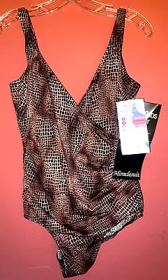 Miraclesuit Size 14 One Piece Reptile Print Black & Brown Swimsuit NWT  $98.00 • $60