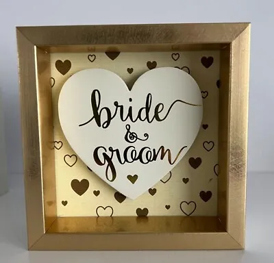 WEDDING SIGN Gold Timber Wooden Bride And Groom Guest Book Welcome Wishing Well • $16.96