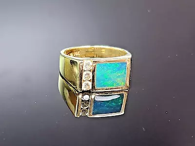 COOL Signed KABANA 14ky Gold Opal Diamond Ring Sz 9.50 • $599