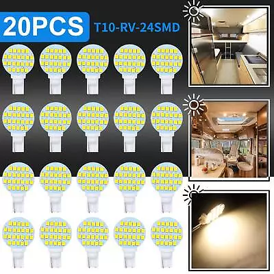 20x Warm White LED T10/921/194 24SMD RV Camper Trailer Interior Light Bulbs 12V • $12.98