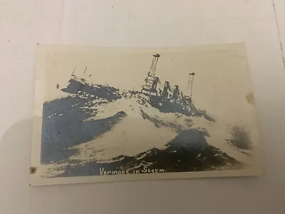 C.1915 WWI USS Vermont Battleship In Storm Real Photo Postcard RPPC • $20.80