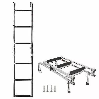 6 Step Folding Ladder Boat Marine Stainless Steel Pontoon Ladder 550lbs Capacity • $85.99