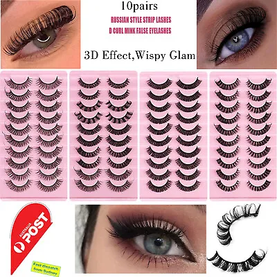 $7.15 • Buy 10Pairs Russian Style Strip Lashes D Curl Mink False Eyelashes Full Curled OZ