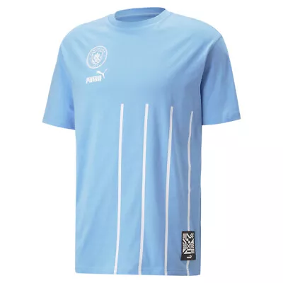 Puma Mcfc Ftblculture Crew Neck Short Sleeve T-Shirt Mens Blue Casual Tops 76779 • $17.99