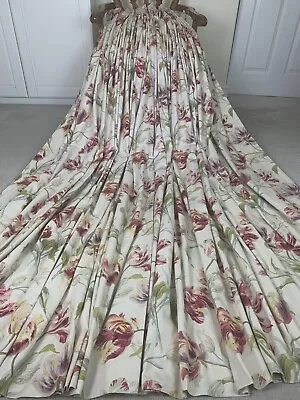 Laura Ashley Huge Gosford Cranberry Floral P.Pleat Curtains 89 Wx84 L & Tie-back • £149.99