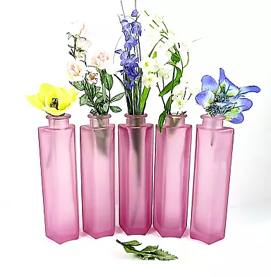 IKEA Pink Satin Frosted Glass Vase Bottles 5 Pc Can Be Arranged In An Arc 8 Inch • $24.29