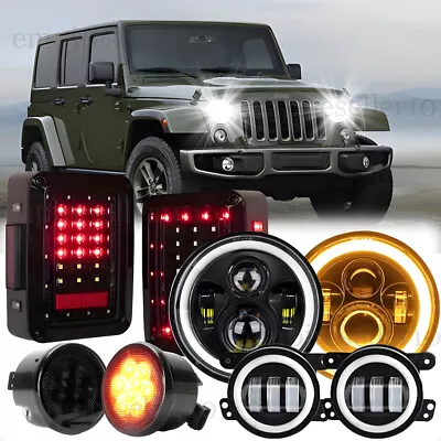 For Jeep Wrangler JK JKU Halo Led Headlights Tail Light Fog Lamp Turn Signal Kit • $174.99