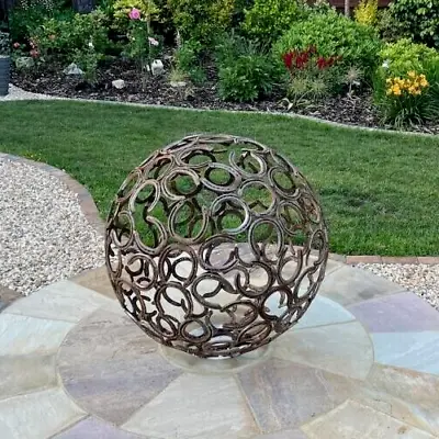 Horseshoe Sculpture Garden Feature Sphere Ball Globe Hand Crafted 90cm FREE POST • £350