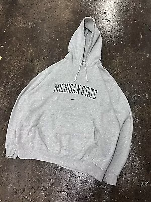 Vintage Michigan State Hoodie Mens Grey Green Nike Center Swoosh Check • $49.99