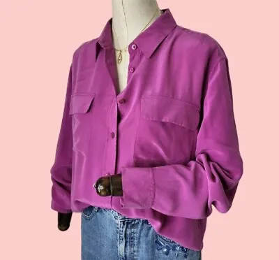 £45 • Buy Equipment Crepe Pure Silk Fuchsia Pink Utility Pocket Shirt M