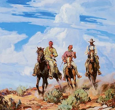 Sons Of The Desert By Carl Borg American Cowboy Native American Western 14x14 • $49.99