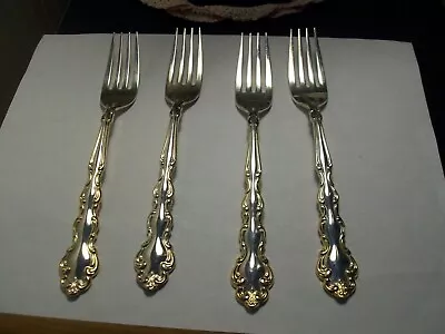 SEt 4 Community Silver Plate Flatware Dinner Forks Gold Accents Modern Baroque • $14