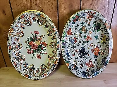 Set Of 2 Daher Decorated Ware 11101 England Tin Oval Tray Floral • $27.99