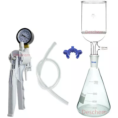 1000mlSuction Filtration Unit70mm 350ml Buchner Funnel1L Flask & Vacuum Pump • $83.99