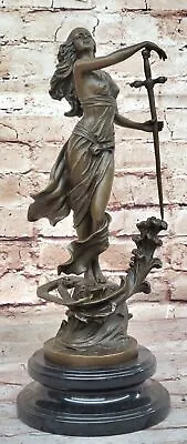 Lady Of Justice W Sword BRONZE On MARBLE Sculpture Statue Home Decoration Sale • $359
