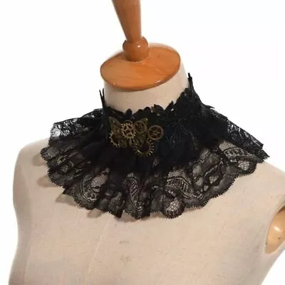 Vintage Necklace Steampunk Gear Butterfly Black Lace Necklace Gothic Choker • $11.99