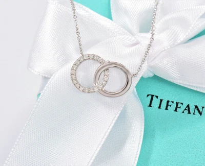 £1196.69 • Buy Tiffany & Co Diamond 18k White Gold Interlocking Circles Rings Pendant Necklace