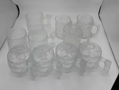 Vintage McDonalds Flintstones Glass Mug Cup 1993 Clear Frosted Glasses Set Of 10 • $39.94