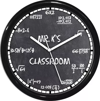 Math Equation Personalized 10  Wall Clock Teacher Gift Numbers Black Chalkbrd • $29.90