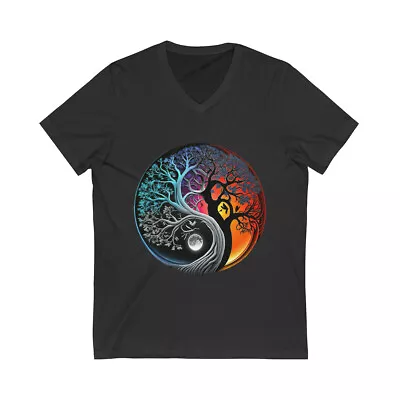 AI Design Ying And Yang Tree Of Life Unisex Jersey Short Sleeve V-Neck Tee • $25