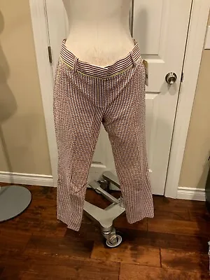 J. Crew  Cafe Capri  Maroon & White Seersucker Striped Cropped Pants Size 2 • $19.31