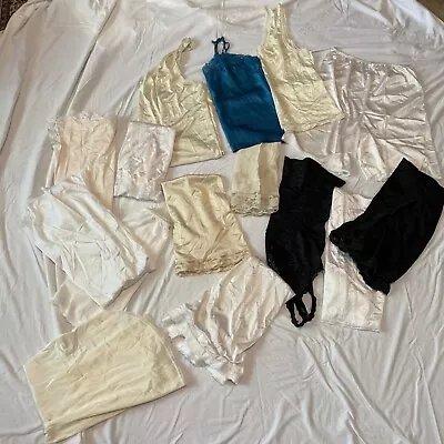 VTG Lingerie Lot 15pc Silky Nylon Lace Camisole Slip Bloomer Pants Vanity Fair • $69.95