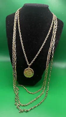 Vintage Gold Tone Multi Strand Flower Locket Necklace  • $26.24