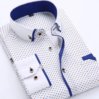 Mens Dress Shirts Long Sleeves Formal Business Slim Non Iron Dot Casual Shirts • $17.05