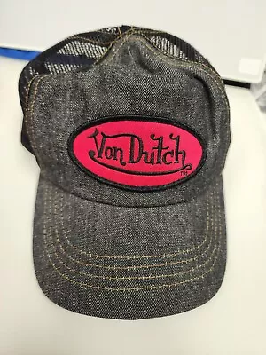 Vintage Von Dutch Logo Black Denim Gold Stitch Mesh Trucker Snapback Hat Cap USA • $125