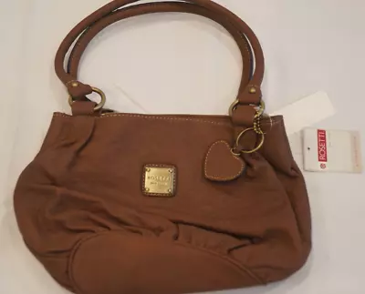 Rosetti New York 12  Satchel Handbag Cognac Brown Gathered Purse Heart Key Chain • $40.47