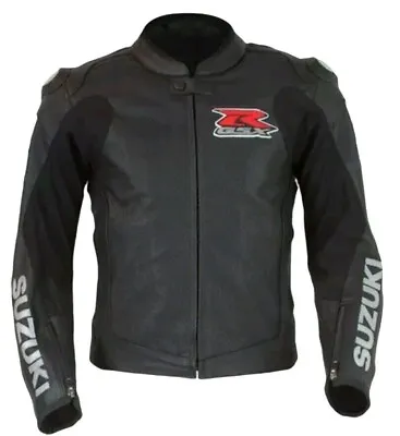 Suzuki GSXR Black Motorbike Motorcycle Leather Racing Jacket Biker Riding Jacket • $157.99