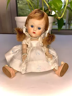 1950s VINTAGE VOGUE TRANSITION TWO-TONE BLUE EYES STRUNG GINNY DOLL TAGGED DRESS • $59.99