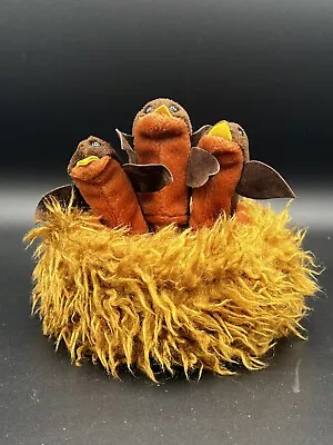 Folktails Folkmanis Baby Birds In Nest Finger Puppet Plush Furry Brown Robin • $15