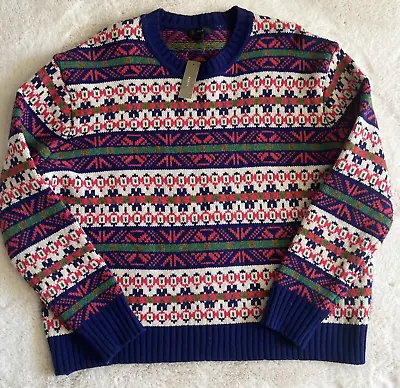 NWT J Crew Sweater Womens L Fair Isle Knit 100% Lambs Wool Crew Neck Nordic • $24.99