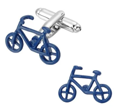 £4.29 • Buy Gift Bag + 3D Blue Bicycle Cuff Links Cufflinks Cycling Cycle Bike Sports BLU BC