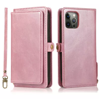 For IPhone 15 Pro Max 11 XR 6S 7 8+ Removable Magnetic Leather Wallet Case Cover • $25.88