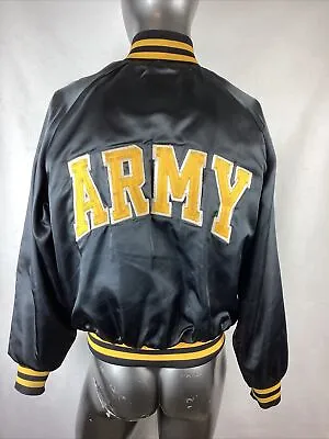 Vintage Artex ARMY Spellout Satin Jacket Snap Close Sz Medium HTF/Rare Read • $39.95