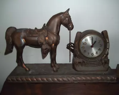 Vintage Rustic Sessions Horse Cowboy Western Bronze Copper Clock For Restoration • $58