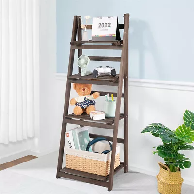 $55.92 • Buy Strong Display Shelf 5 Tier Wooden Ladder Stand Storage Book Shelves Rack Rustic