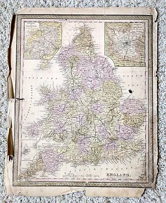 England UK Great Britain Map 1849 ORIGINAL Antique Mitchell Atlas 14  X 17.5  • $69.99
