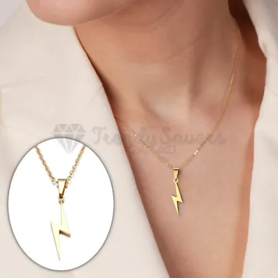 Minimalist Tiny Lightning Flash Bolt Pendant Choker Chain Gold Polished Necklace • £3.99