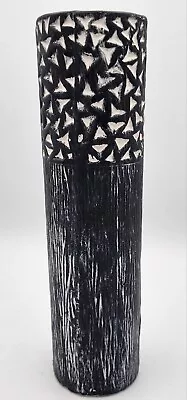 Modern Ceramic Cylinder Vase Black & White Textured Design Home Decor • $24.99