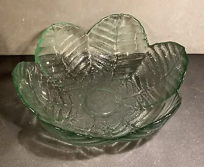 Vintage Green Glass Cabbage / Lettuce Leaf Salad Dish Fruit Bowl 9.5” & 4” Deep • £3.99