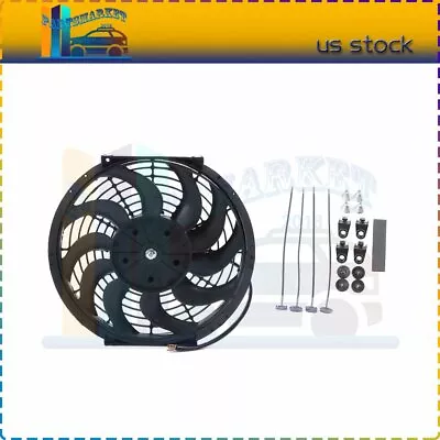 Black Universal Plastic Slim Radiator Cooling Fan 12  Inch 12V Mount Kit • $24.01