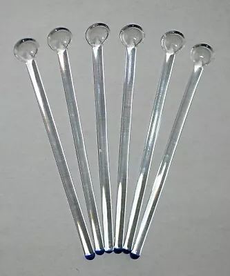 Vintage Barware Set Of 6 Clear Glass Swizzle Sticks Stirrers W/ Cobalt Blue Tips • $65