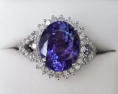 Tanzanite & Diamond 18k White Gold Ring. AAA 9.10 Carat • £6000